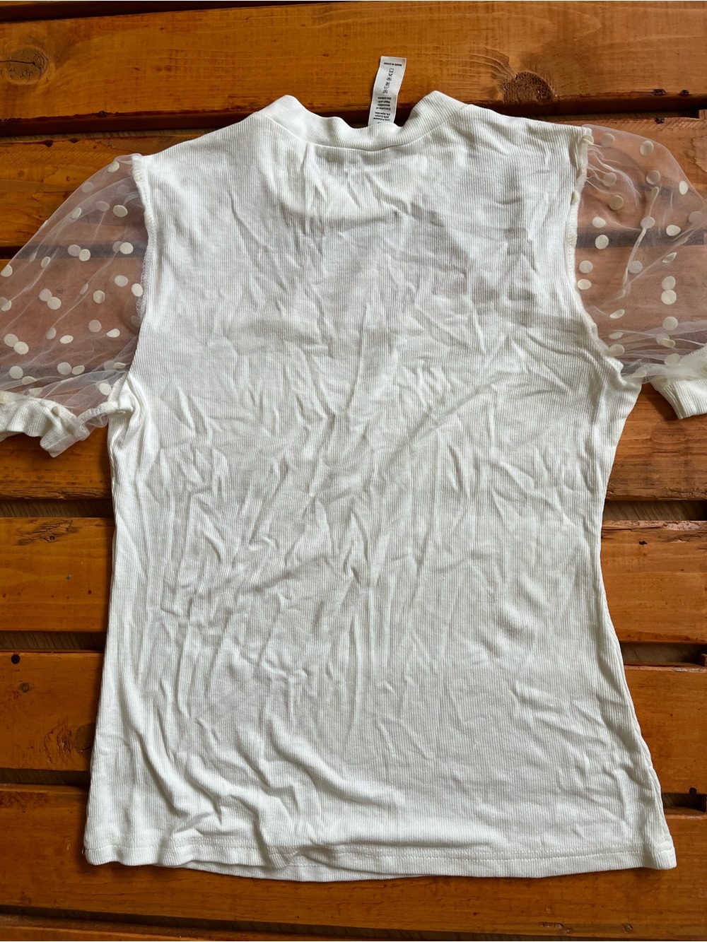 Sheer Dot Sleeve White Women’s Top